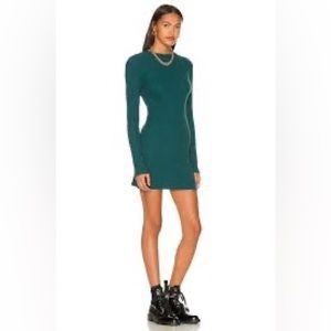 Monrow Brushed Thermal Mock Neck Mini Dress Evergreen Green Color Size XS
